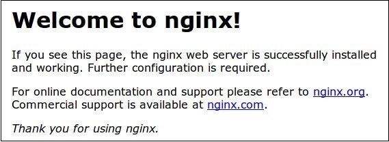 Welcome message when NGINX has been successfully installed