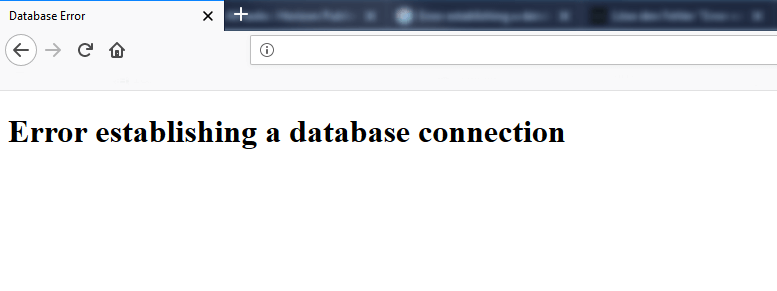 Screenshot of the database error 