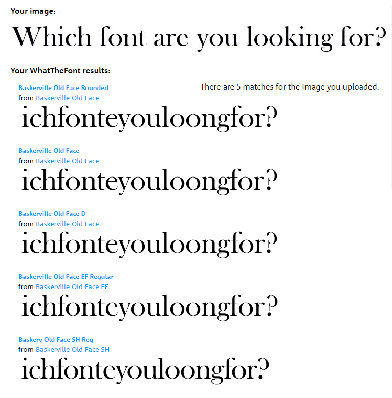 Five fonts from the WhatTheFont database