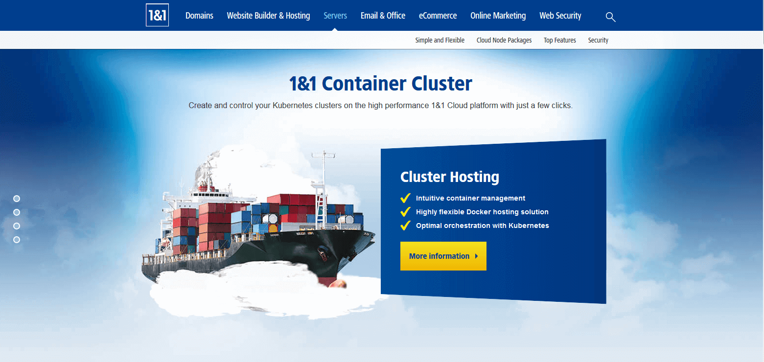 Product website for IONOS container hosting CLaaS