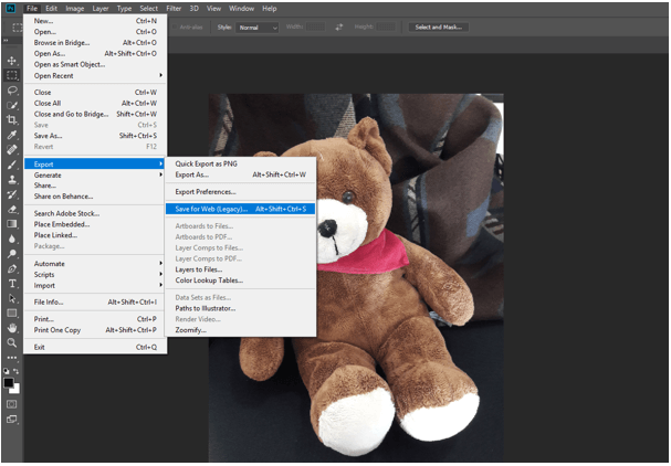 Photoshop main menu: Compressing images with “Save for Web"