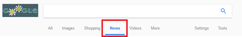 "News" tab on Google's search engine