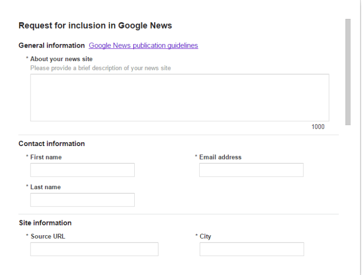 Registration form for Google News - Part 1