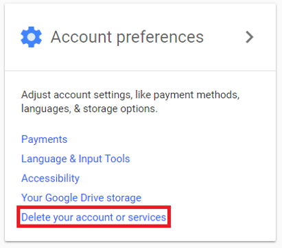 Delete a Google service or your entire account