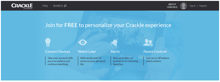 Screenshot from Crackle’s website