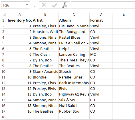 A multi-column data collection as an example of a music collection