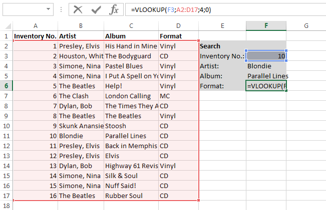 Creating a search query with multiple output fields using VLOOKUP in Excel