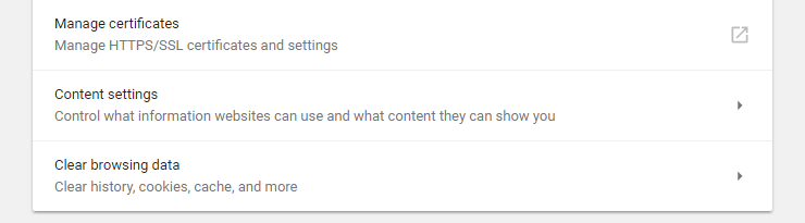 Content settings for cookies in Chrome