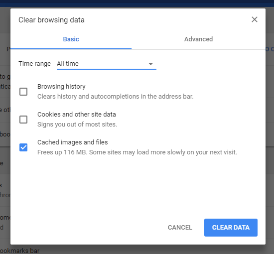Deleting browser data on Google Chrome