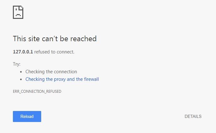 ERR_CONNECTION_REFUSED error message in Google Chrome.