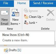 Screenshot of the “Create new e-mail” option in Outlook