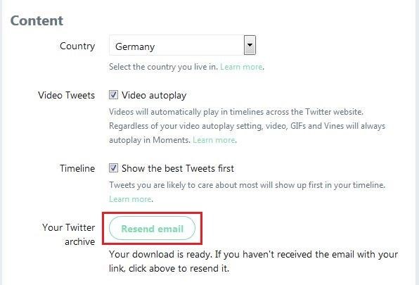 Twitter: settings for content