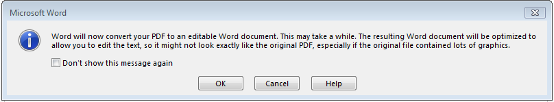 Information when converting a PDF to a Word document