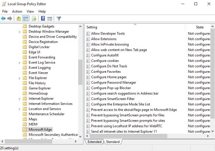 Editor for local group policy in Windows 10