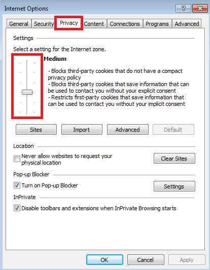 Internet Explorer: enable cookies