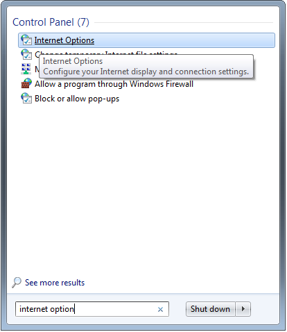 Finding internet options in Windows