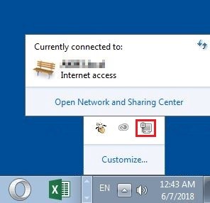 Notification field in Windows 8: Network connection