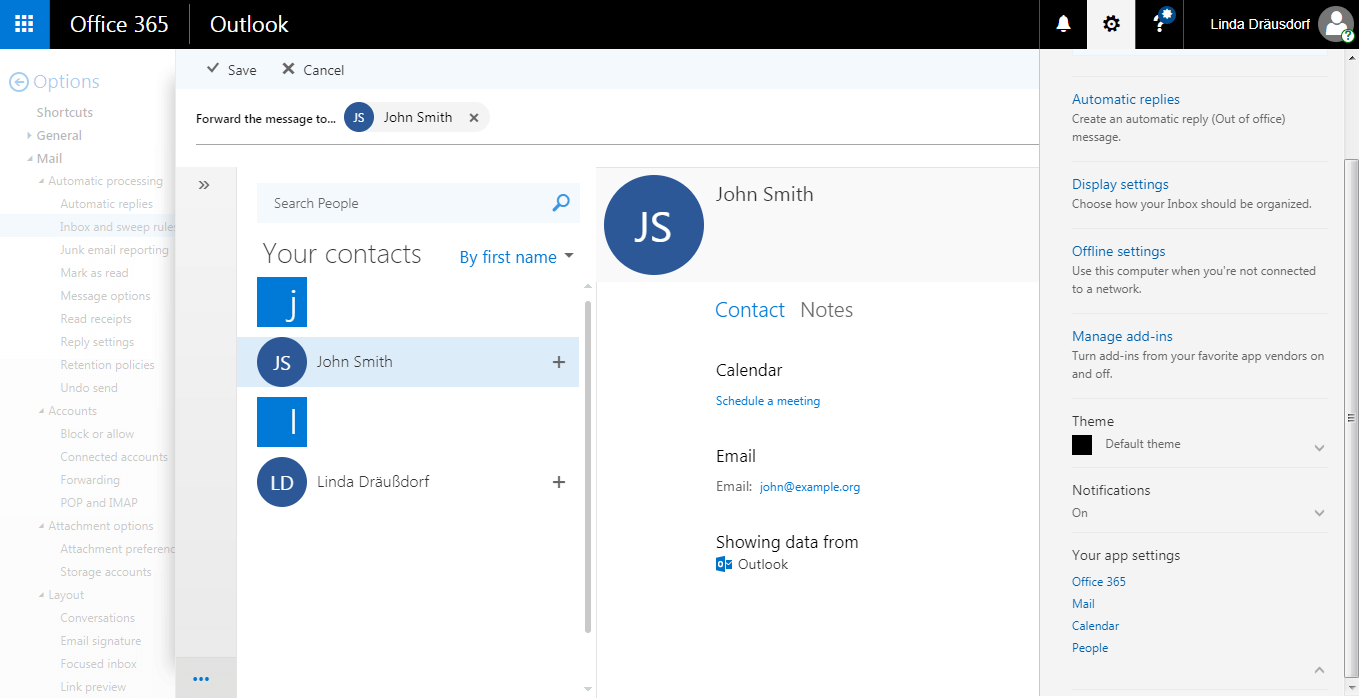 Outlook on the web: address book.