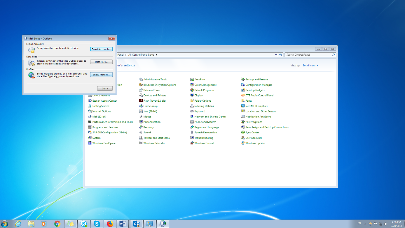 cannot open mail in control panel cannot open mail in control panel