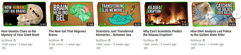 Thumbnail example from the YouTube channel of SciShow
