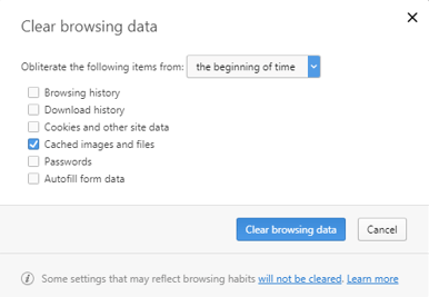 “Delete browser data” window with Opera.