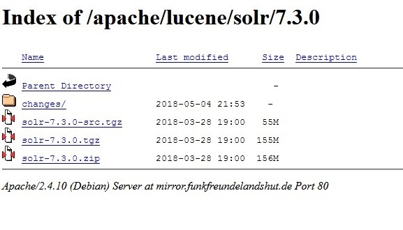 Index of the Solr download packet on the mirror service