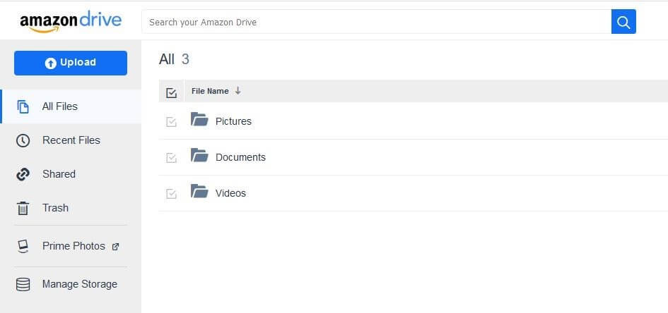 Amazon Drive user interface