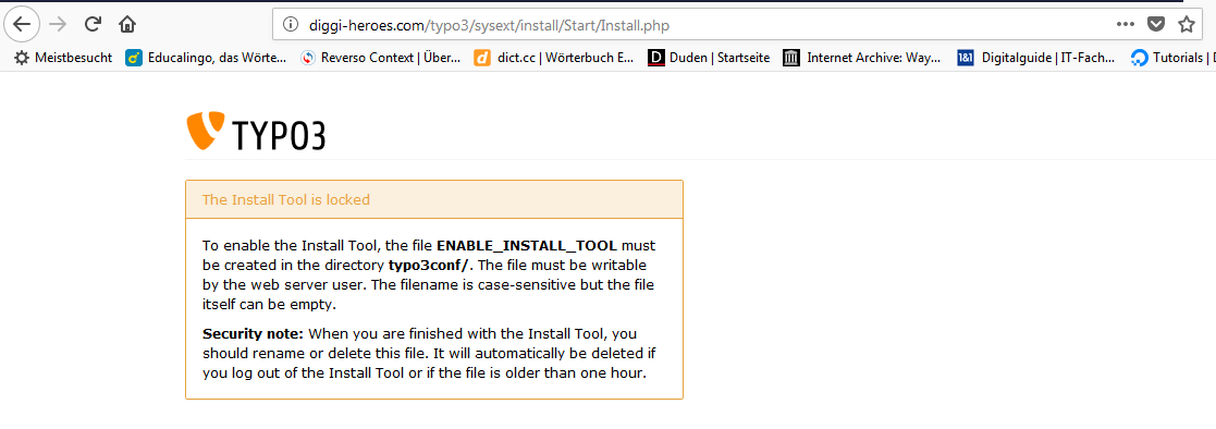 Error message during the TYPO3 installation that the installation wizard cannot be started.