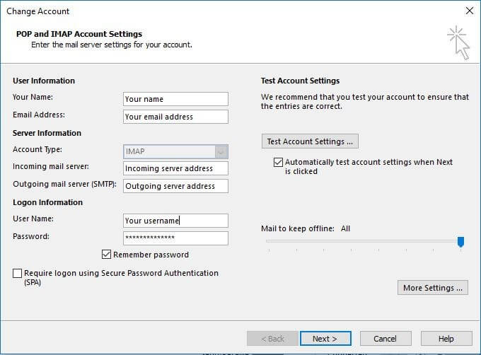 POP and IMAP account settings