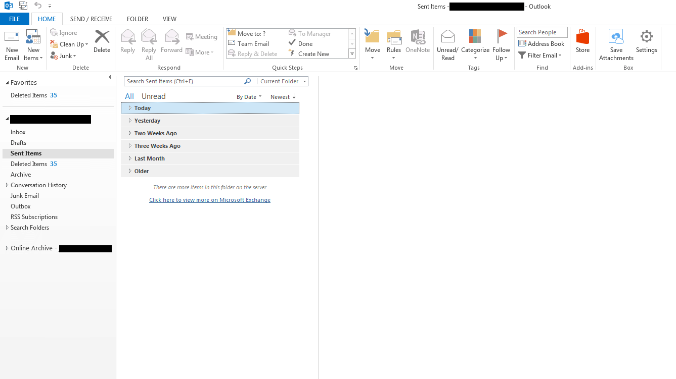 Outlook 2013 on Windows 7: The “Sent Items” folder