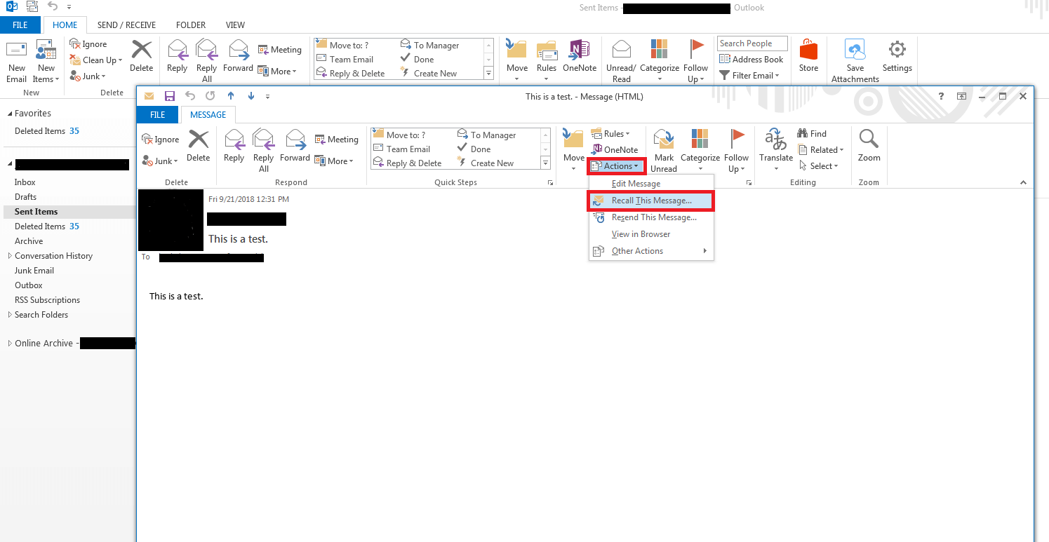 how to recall an email in outlook 365 online