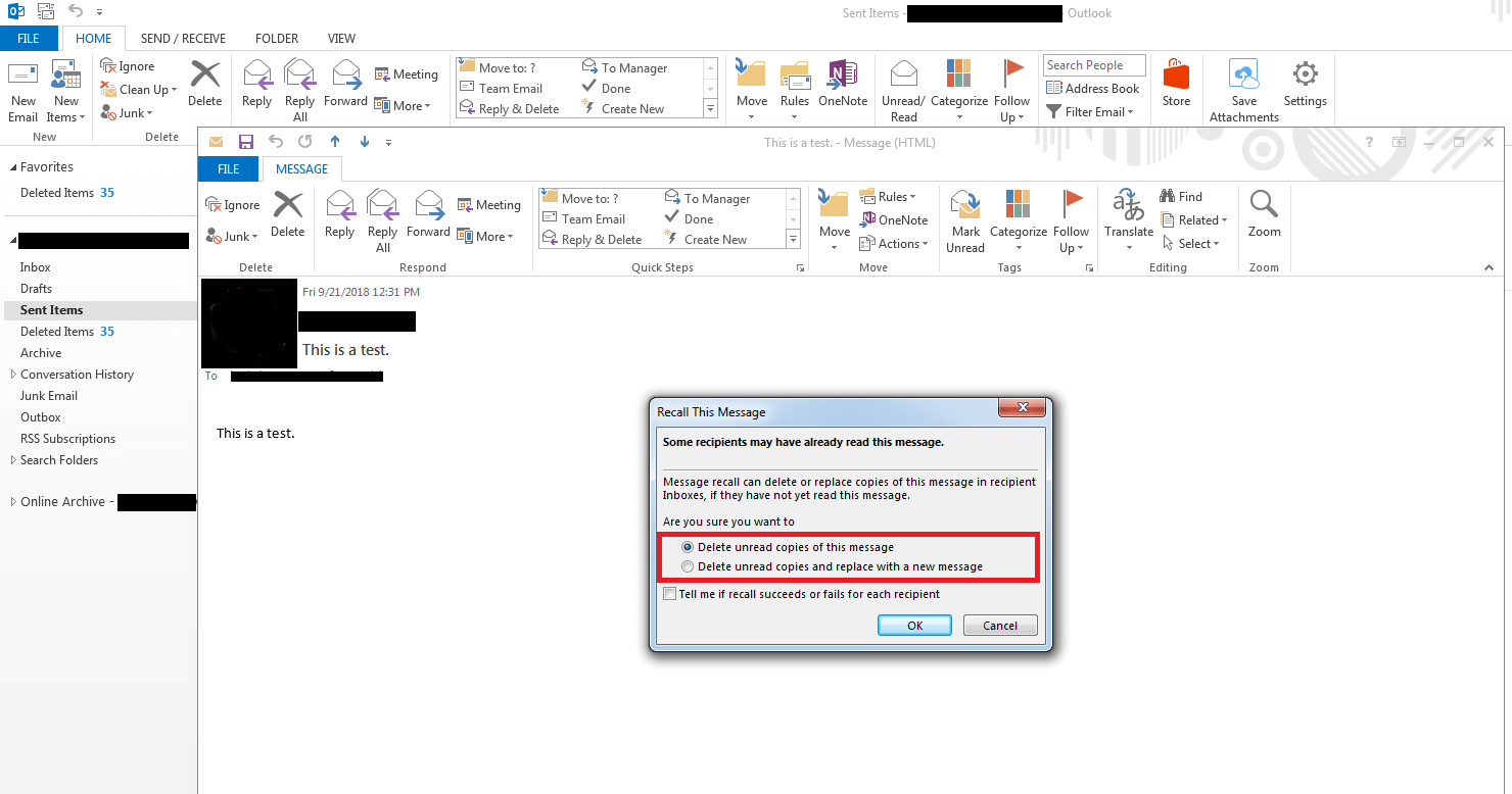 recall an email in outlook 2020