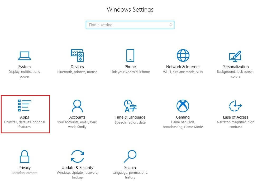 Windows Settings: apps