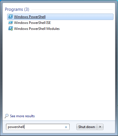 Windows PowerShell in Windows Explorer search results