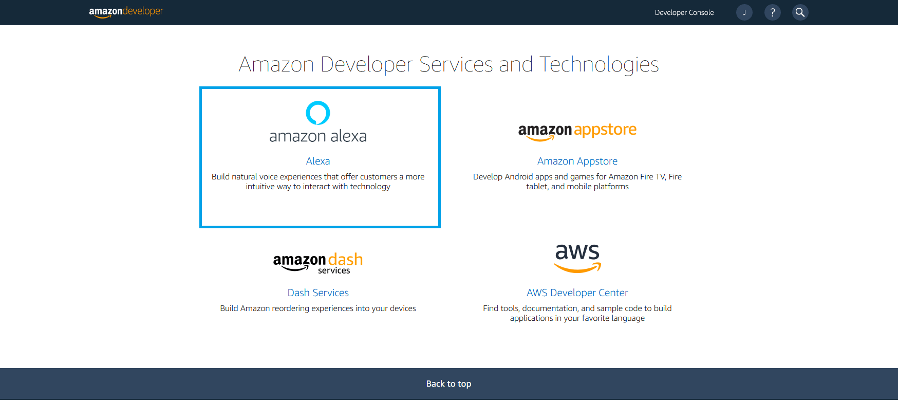 Amazon Developer Console: service overview