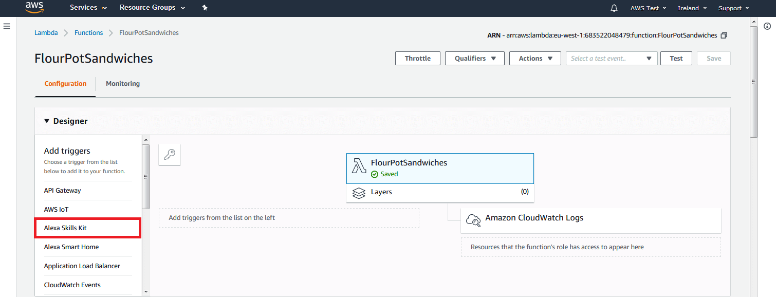 AWS Management Console: Lambda function trigger selection