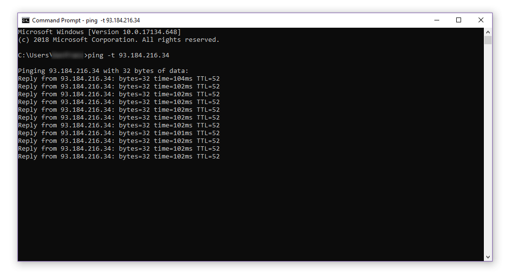 Continuous ping in the Windows terminal