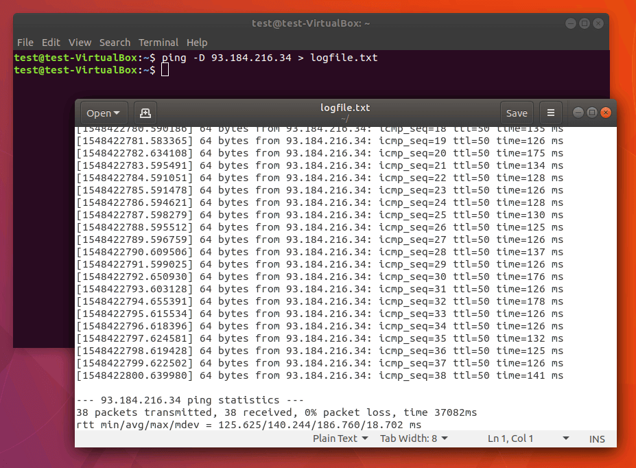 Continuous ping with timestamp