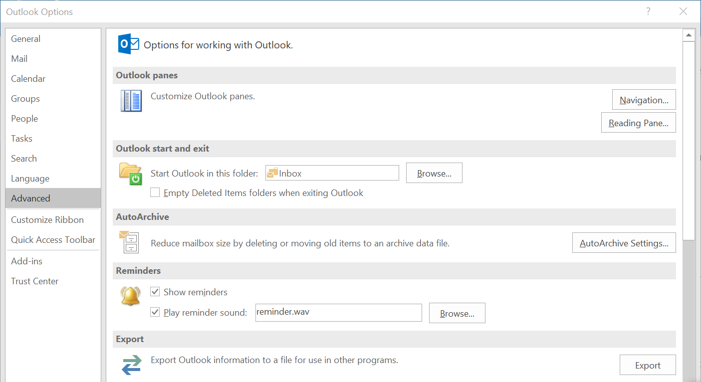 Microsoft Outlook 2016: Outlook Options