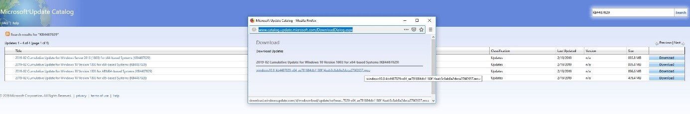 Search result in the Microsoft Update Catalog