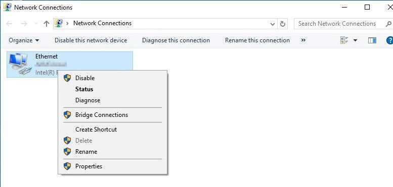 An established network connection in Windows 10