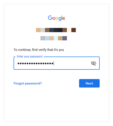 Google login area