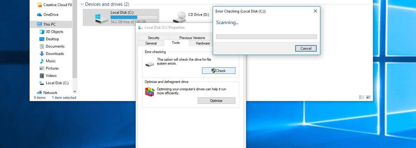 Windows drive check for file system errors