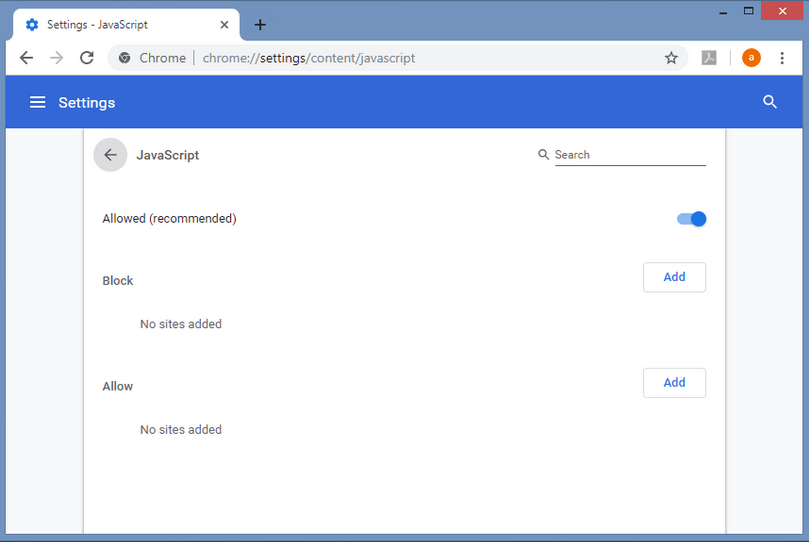 Google Chrome: JavaScript settings