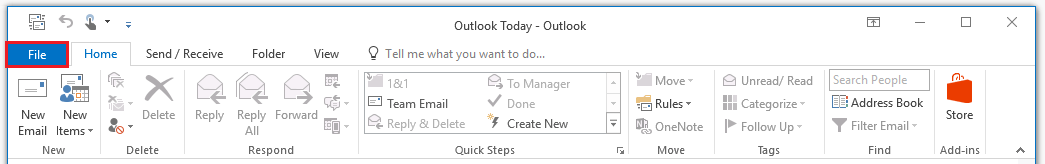 Outlook menu