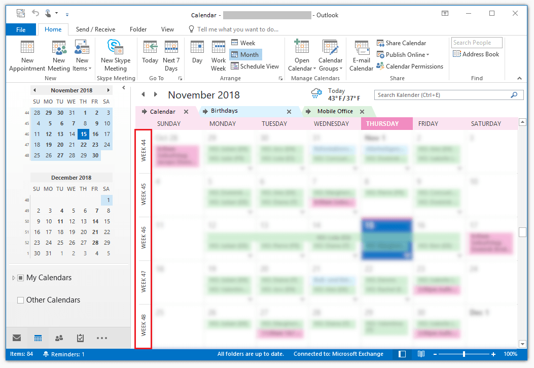 Outlook calendar view
