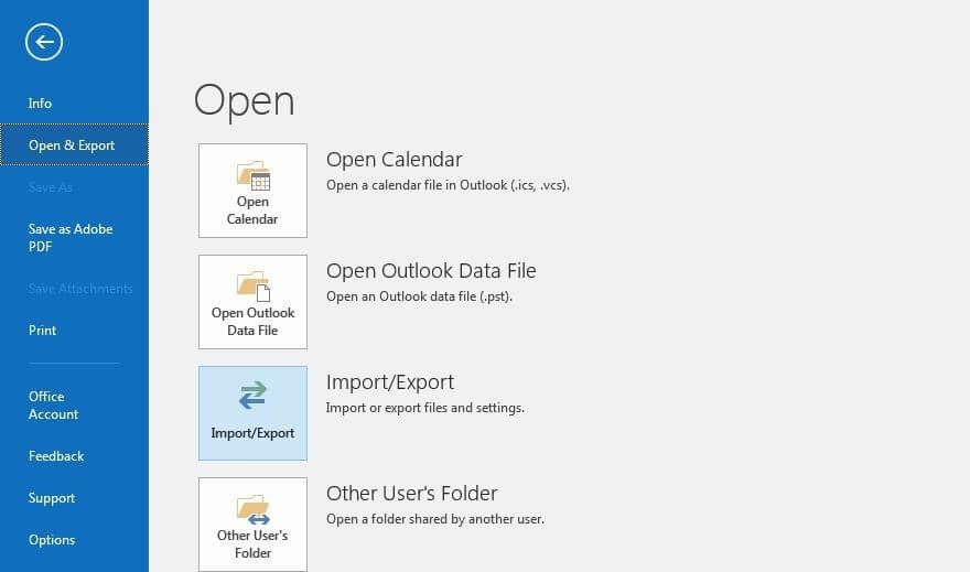 Outlook 2016: Open and export