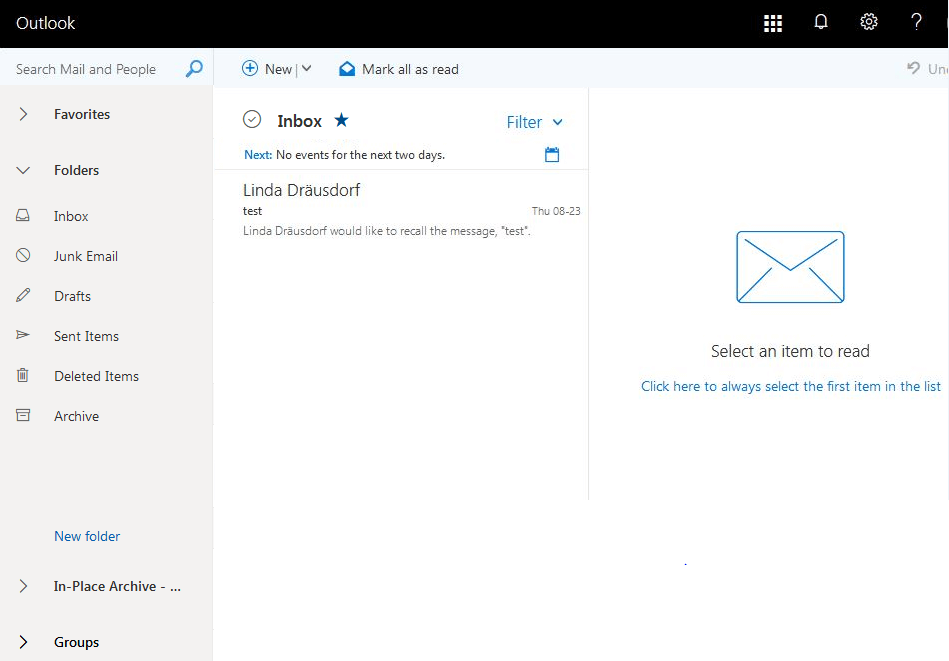 Outlook web app: Inbox