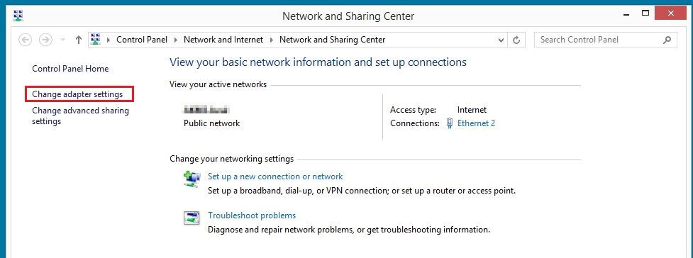 Network and Sharing Center in Windows 8