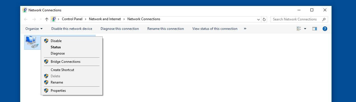 List of configured network connections in Windows 8